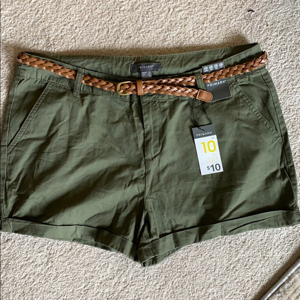 NWT green shorts with brown belt